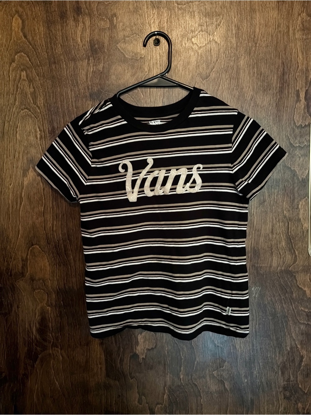 Vans Black & White Striped Logo Kids Tee